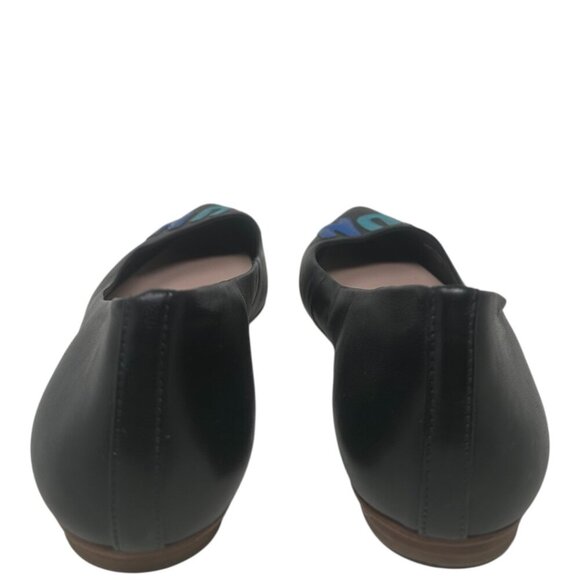 New Kate Spade Elliot “FUN” Printed Black Leather Pointed Toe Flats Size 11 - Picture 4 of 13
